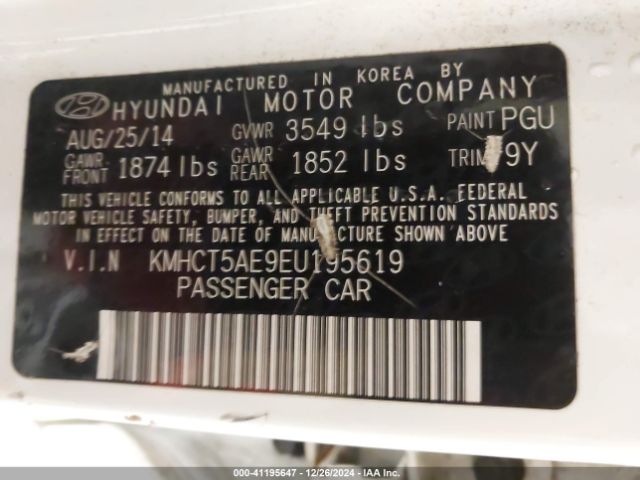 KMHCT5AE9EU195619 Hyundai ACCENT GS