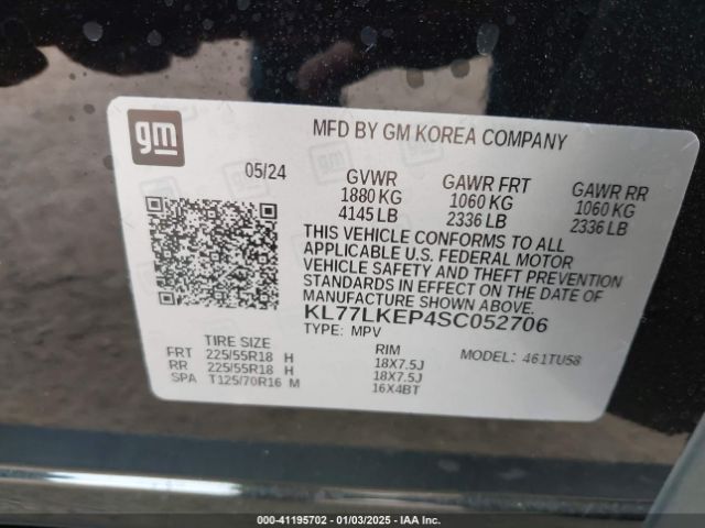 KL77LKEP4SC052706 Chevrolet Trax Fwd Activ
