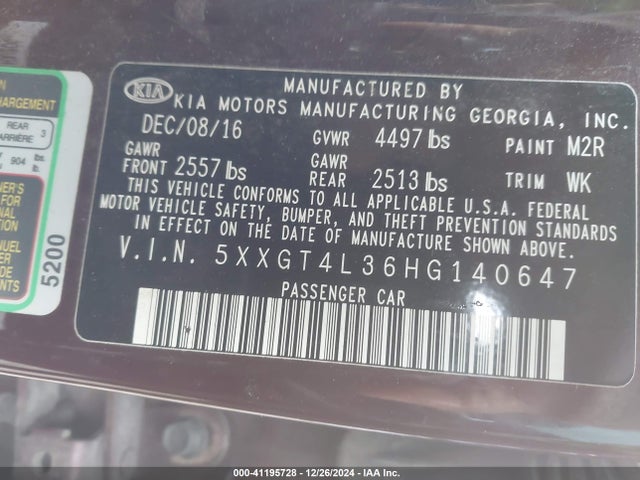 5XXGT4L36HG140647 KIA Optima Lx