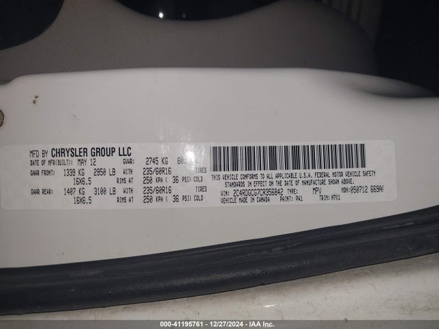2012 Dodge Grand Caravan Sxt მანქანა იყიდება აუქციონზე, vin: 2C4RDGCG7CR356842, აუქციონის ნომერი: 41195761