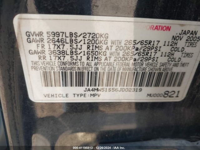 2006 MITSUBISHI MONTERO JA4MW51S56J002319 Photo 8