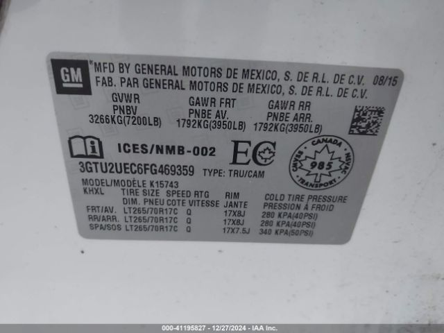 3GTU2UEC6FG469359 GMC Sierra 1500 Sle