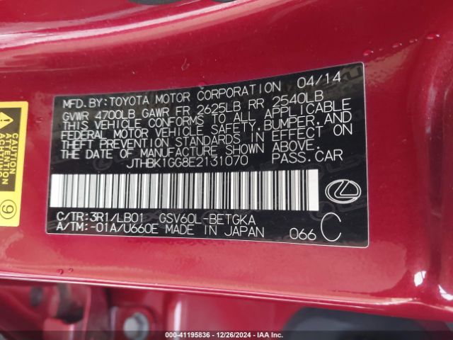 JTHBK1GG8E2131070 Lexus ES 350