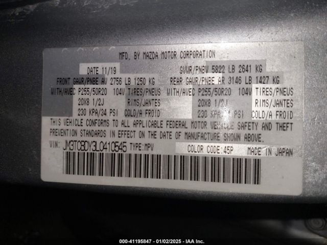 JM3TCBDY3L0410545 Mazda Cx-9 Grand Touring