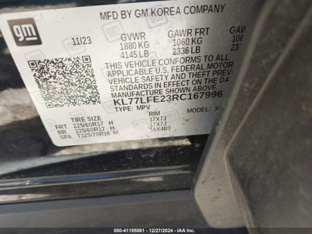 KL77LFE23RC167996 Chevrolet Trax Fwd Sp