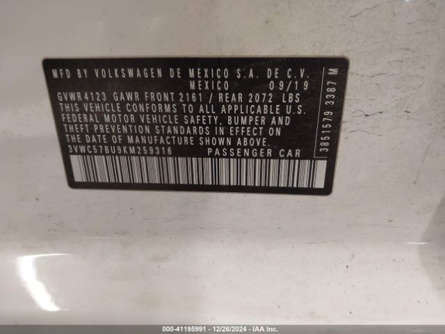 3VWC57BU9KM259316 Volkswagen Jetta 1.4t R-line/1.4t S/1.4t Se