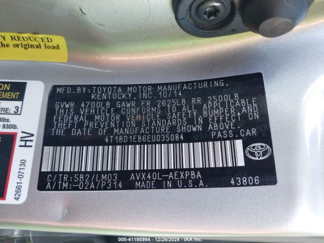 4T1BD1EB6EU035084 Toyota Avalon Hybrid Limited