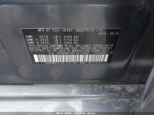 4S3BNBL68F3011955 Subaru Legacy 2.5i Limited