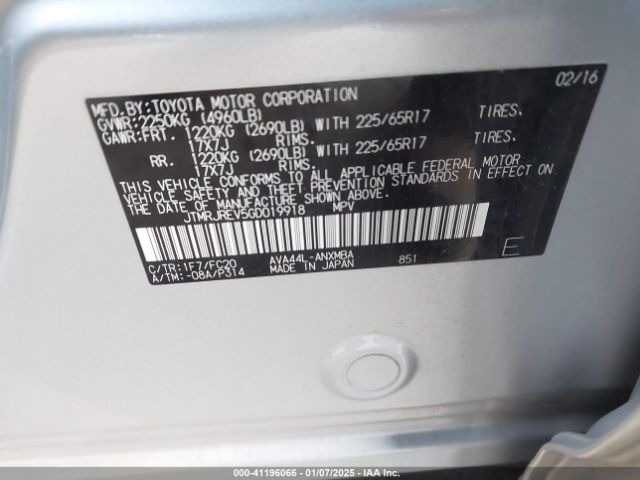 JTMRJREV5GD019918 Toyota Rav4 Hybrid Xle
