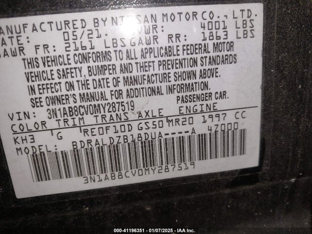 3N1AB8CV0MY287519 Nissan Sentra Sv Xtronic Cvt