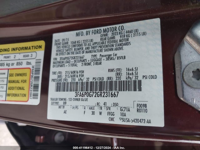 Ford FUSION S 2016 3FA6P0G72GR231667 Image 9