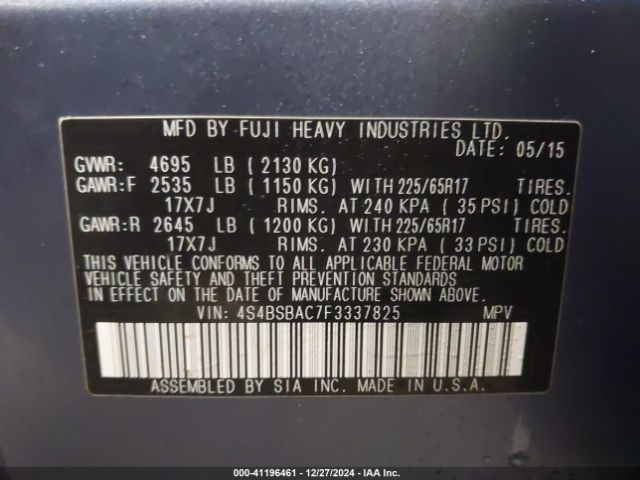 4S4BSBAC7F3337825 Subaru Outback 2.5i