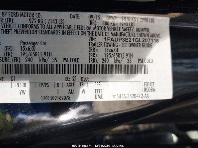 1FADP3E21GL207116 Ford FOCUS S