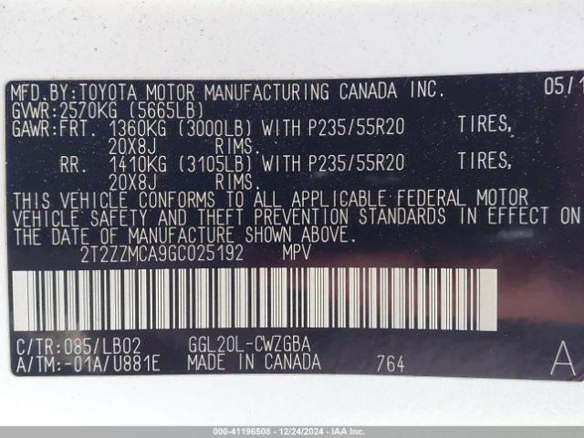 2T2ZZMCA9GC025192 Lexus RX 350