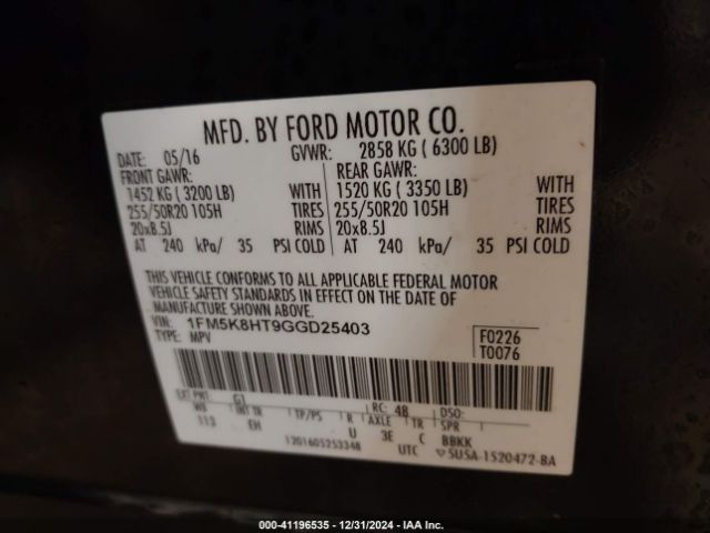 1FM5K8HT9GGD25403 Ford Explorer Platinum
