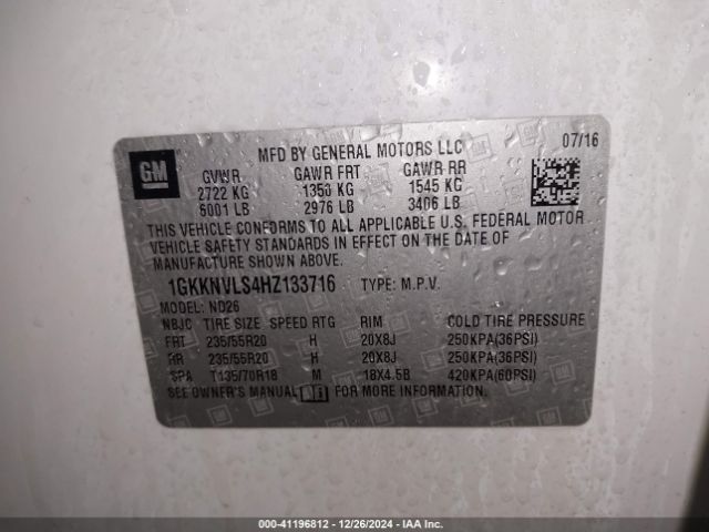 1GKKNVLS4HZ133716 GMC Acadia Slt-1