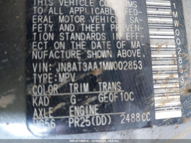 JN8AT3AA1MW002853 Nissan Rogue S Fwd