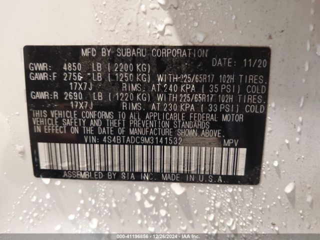 4S4BTADC9M3141532 Subaru Outback Premium