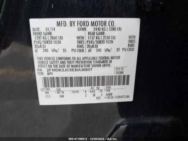 2FMDK3JC5EBA36807 Ford EDGE SEL