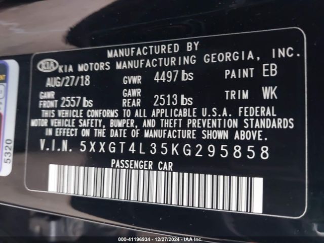 5XXGT4L35KG295858 KIA Optima S