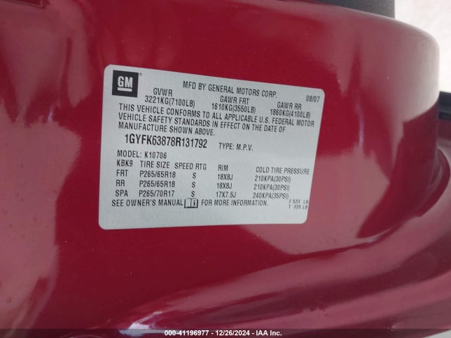 2008 CADILLAC ESCALADE 1GYFK63878R131792 Photo 8