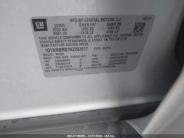 1GYKNBRS7HZ282617 Cadillac XT5 LUXURY