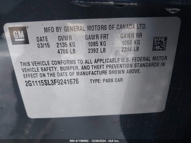 Chevrolet IMPALA 1LT 2015 2G1115SL3F9241676 Image 9