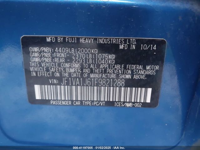 JF1VA1J61F9821288 Subaru Wrx Limited