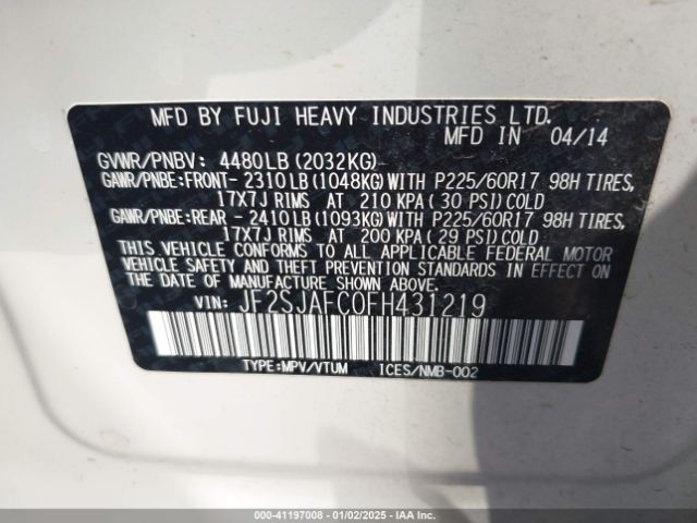 JF2SJAFC0FH431219 Subaru Forester 2.5i Premium