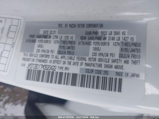JM3TCBCY7M0520422 Mazda Cx-9 Touring
