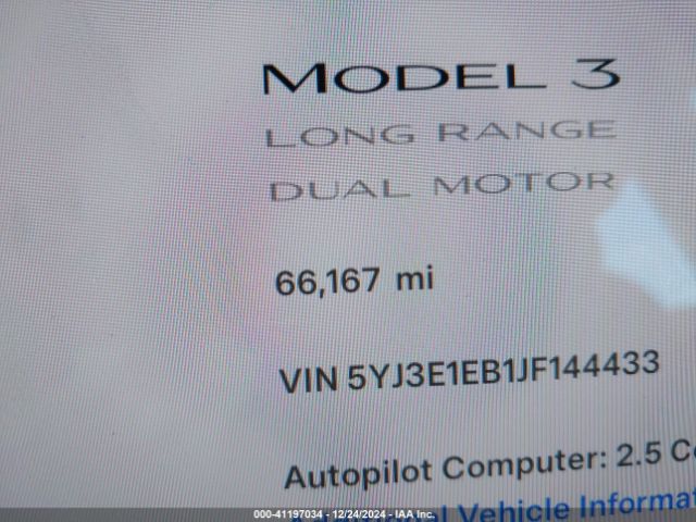 5YJ3E1EB1JF144433 Tesla Model 3 Long Range/performance