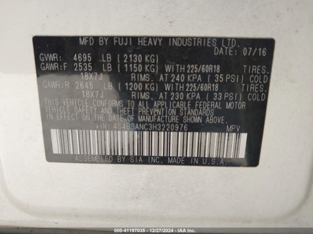 4S4BSANC3H3220976 Subaru Outback 2.5i Limited
