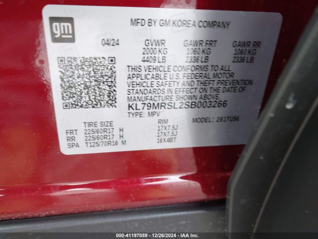 KL79MRSL2SB003266 Chevrolet Trailblazer Awd Lt