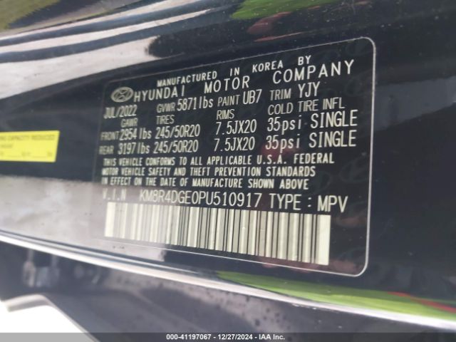 KM8R4DGE0PU510917 Hyundai Palisade Sel
