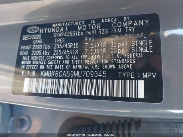 KM8K6CA59MU709345 Hyundai Kona Night
