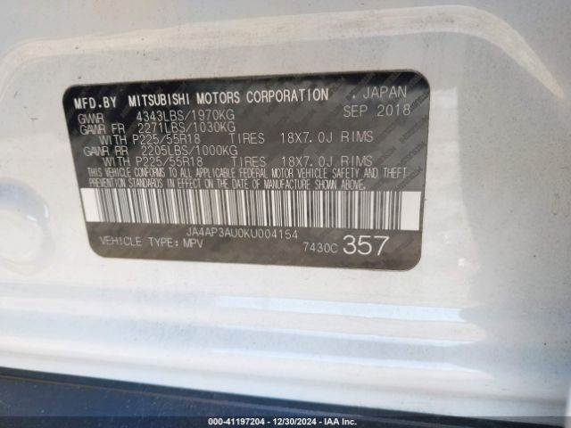 2019 MITSUBISHI OUTLANDER SPORT JA4AP3AU0KU004154 Photo 8