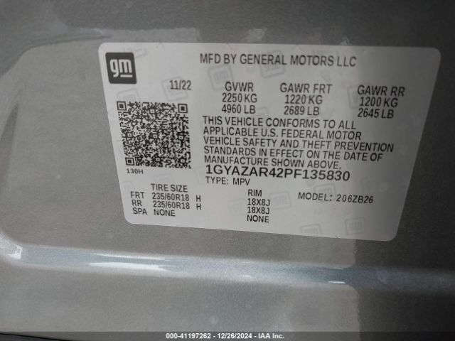 1GYAZAR42PF135830 Cadillac Xt4 Fwd Luxury