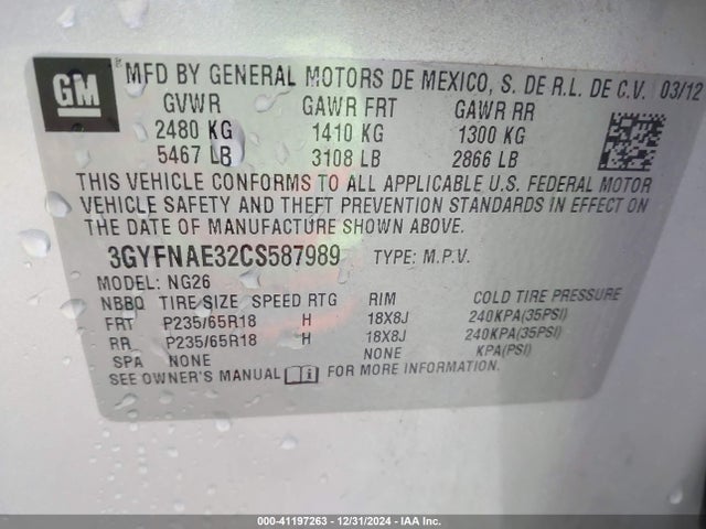 2012 CADILLAC SRX 3GYFNAE32CS587989 Photo 8