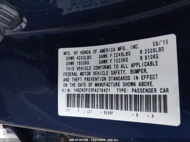 Honda ACCORD LX 2015 1HGCR2F33FA276421 Image 9