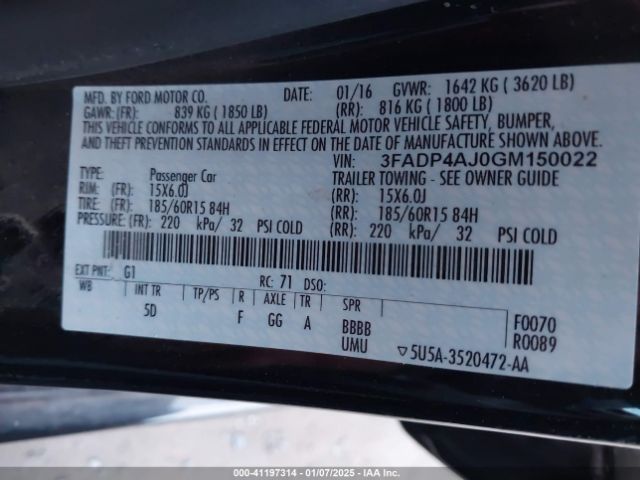 3FADP4AJ0GM150022 Ford FIESTA S