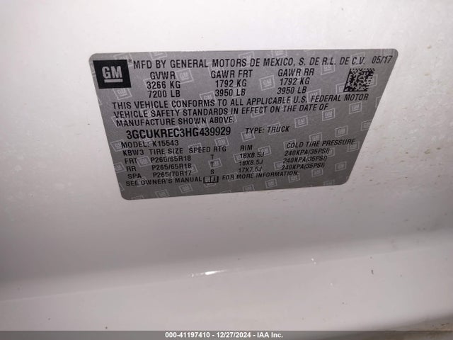 3GCUKREC3HG439929 Chevrolet Silverado 1500 2lt