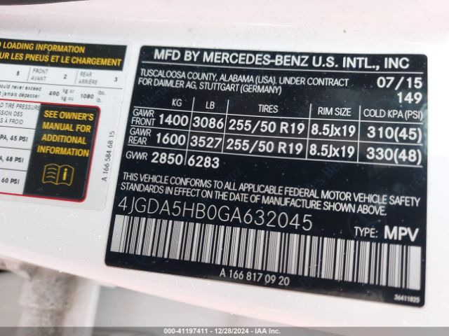 4JGDA5HB0GA632045 Mercedes-Benz Gle 350 4matic