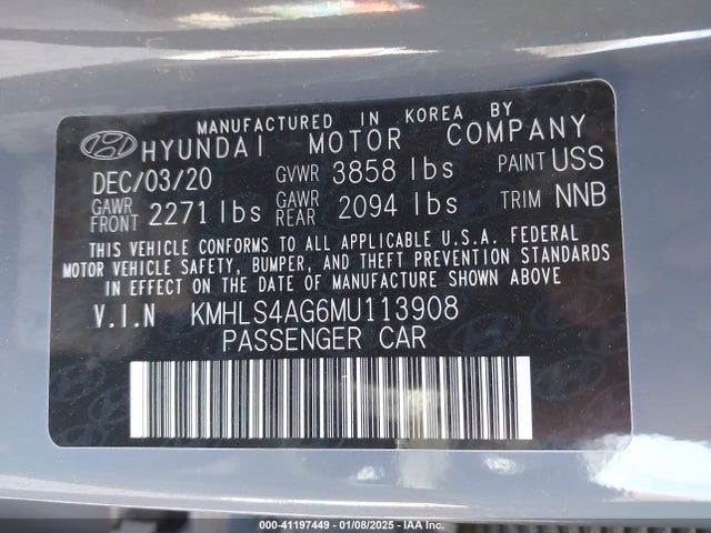 KMHLS4AG6MU113908 Hyundai mpi nu pe