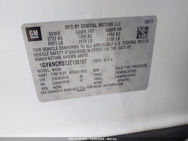1GYKNCRS7JZ138187 Cadillac XT5 LUXURY