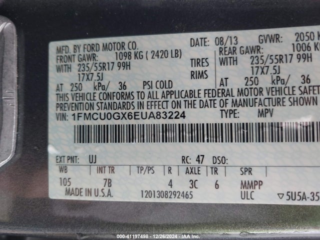 Ford ESCAPE SE 2014 1FMCU0GX6EUA83224 Image 9