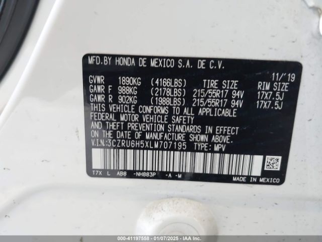 3CZRU6H5XLM707195 Honda Hr-v Awd Ex