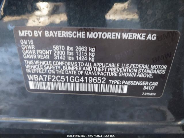 WBA7F2C51GG419652 BMW 750i Xdrive