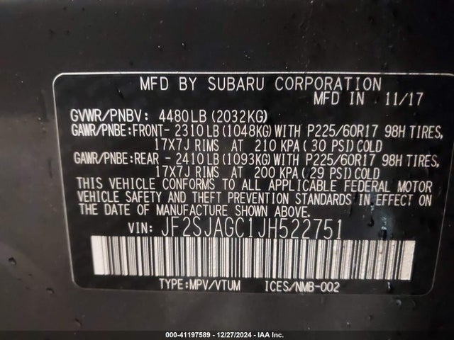 Subaru Forester 2.5i Premium 2018 JF2SJAGC1JH522751 Image 9