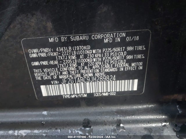 Subaru Crosstrek 2.0i Premium 2018 JF2GTABC9JH289824 Image 9