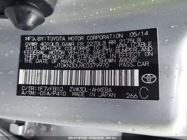 JTDKN3DU9E0379970 Toyota Prius Two